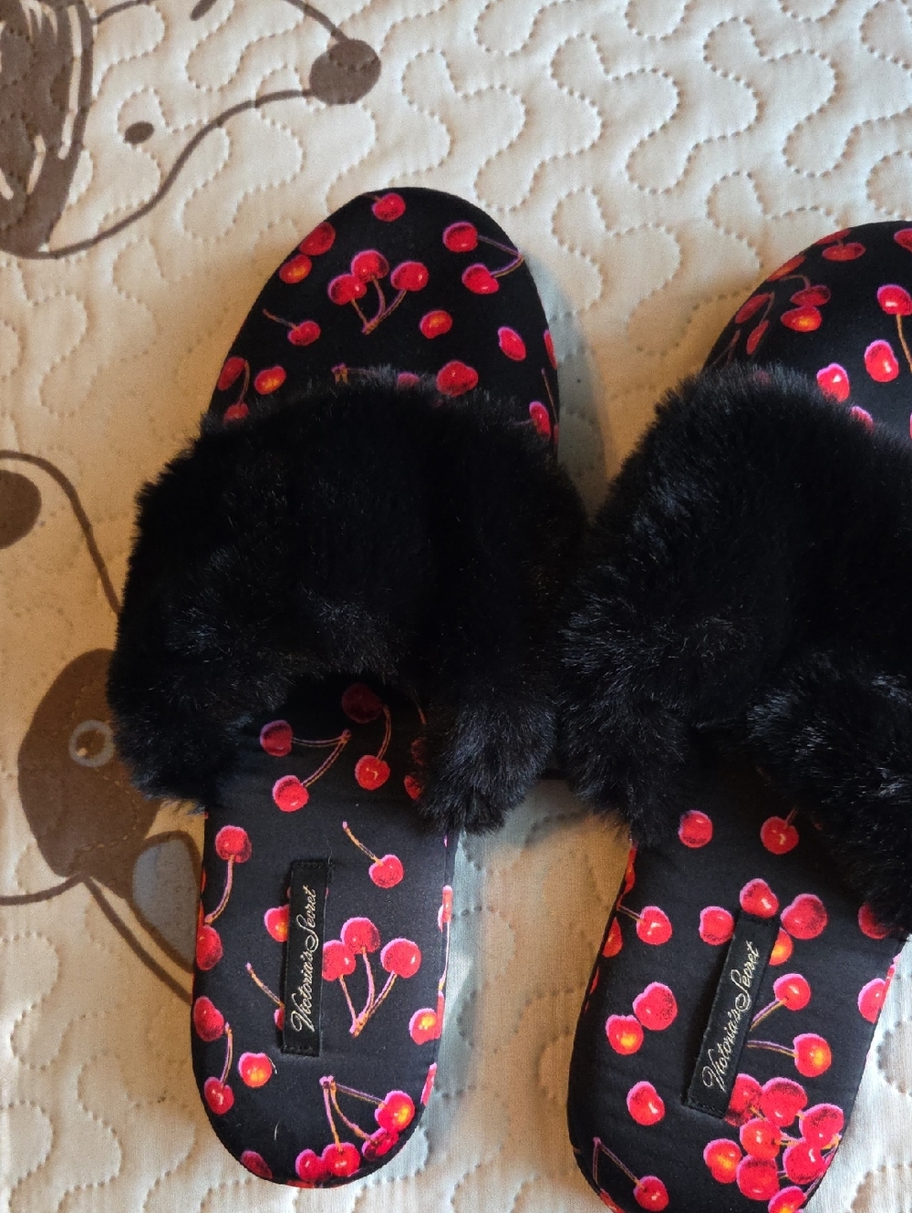 Victoria's Secret Black Cherry Faux-Fur Slide Slippers